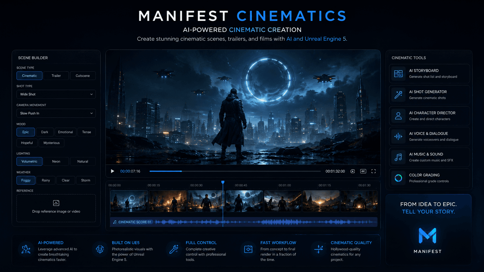 Manifest Cinematics interface — cutscenes, trailers, and intros